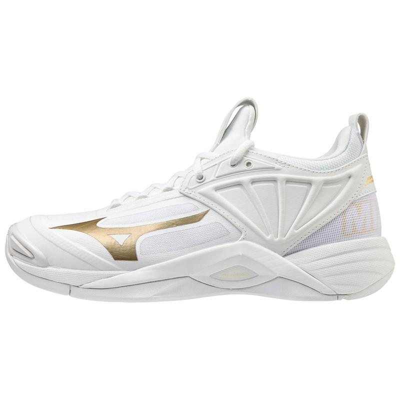 White / Gold Women\'s Mizuno Wave Momentum 2 Volleyball Shoes | TOV951627