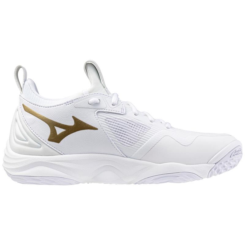 White / Gold Women's Mizuno Wave Momentum 3 Volleyball Shoes | ILU150973