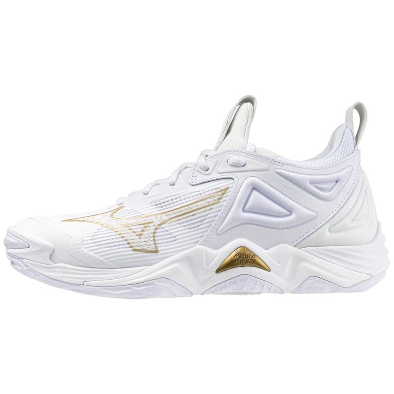 White / Gold Women\'s Mizuno Wave Momentum 3 Volleyball Shoes | ILU150973