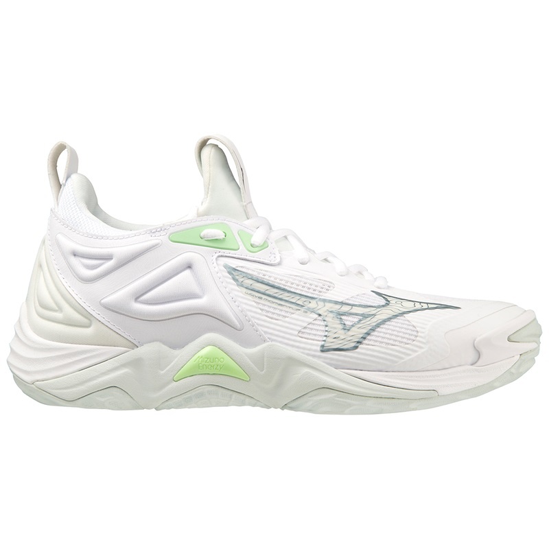 White / Green Women's Mizuno Wave Momentum 3 Volleyball Shoes | YDE347561