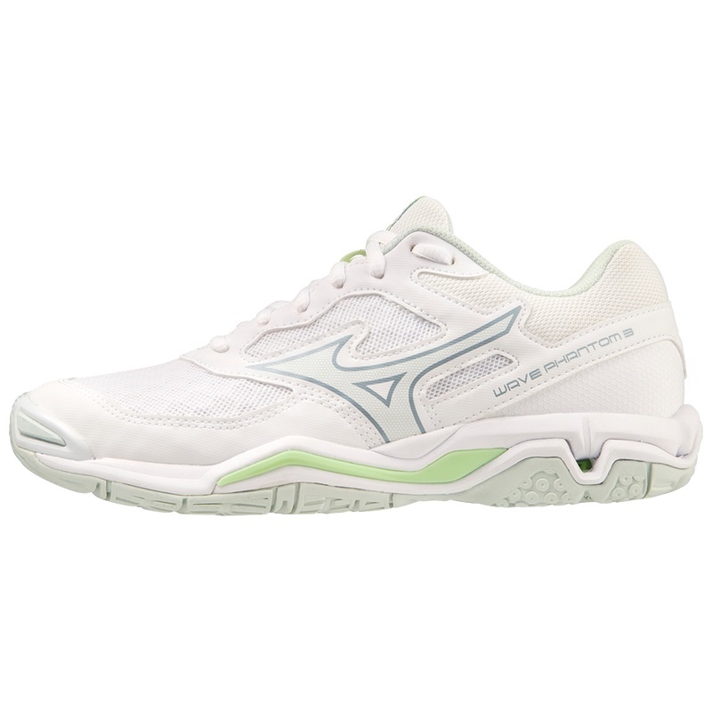 White / Green Women\'s Mizuno Wave Phantom 3 Handball Shoes | WKH512473