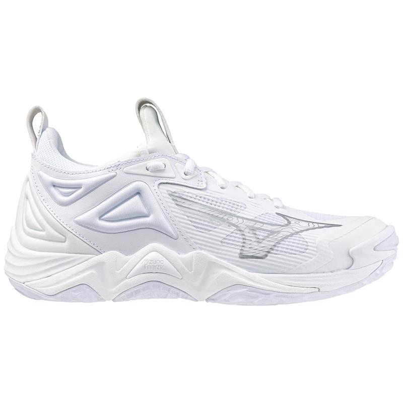 White / Silver Women's Mizuno Wave Momentum 3 Volleyball Shoes | BPG154863