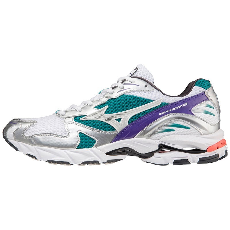 White / Silver Women\'s Mizuno Wave Rider 10 Sneakers | DEI510279