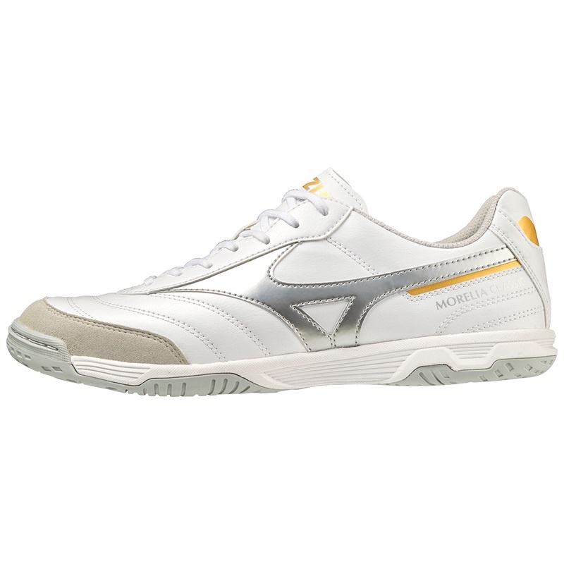 White / Silver / Gold Men\'s Mizuno Morelia Sala Classic IN Football Shoes | QJS892405