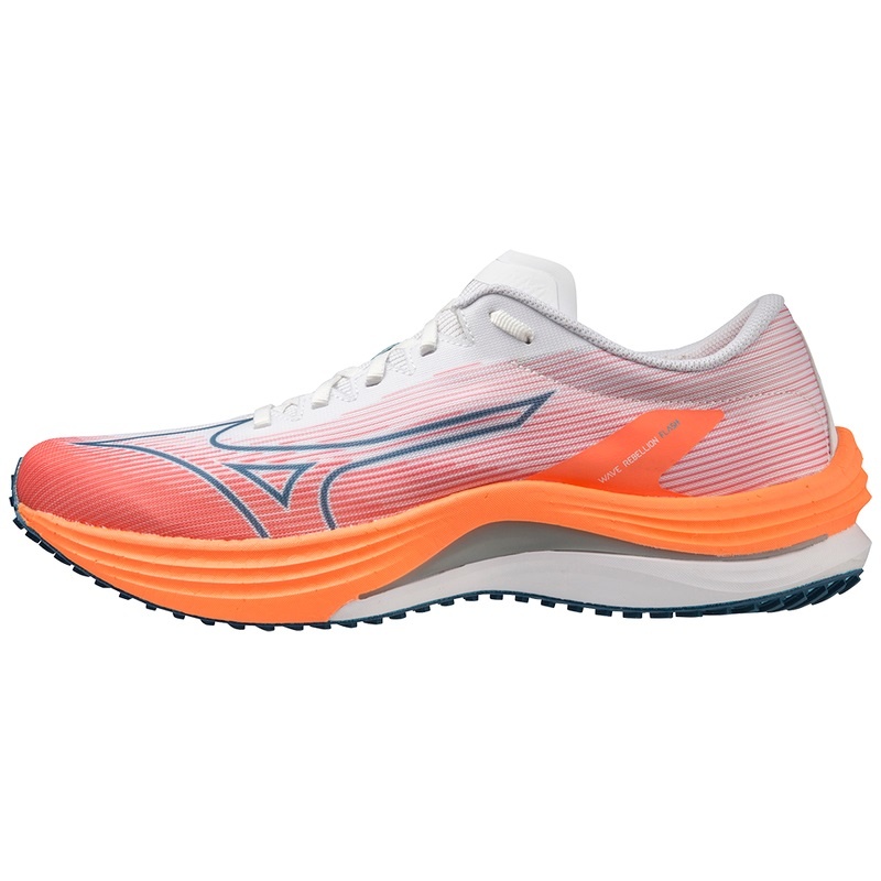 White / Silver / Light Orange Men\'s Mizuno Wave Rebellion Flash Running Shoes | SMJ746153