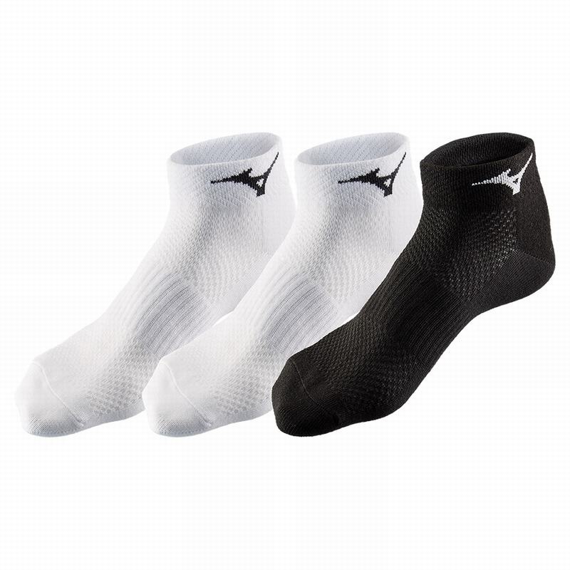 White / White / Black Women\'s Mizuno Training Mid 3P Socks | ZDQ829475